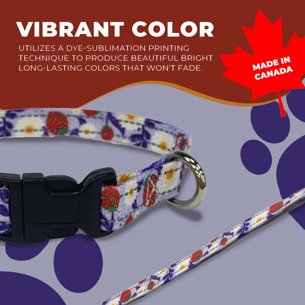 Perri's Pet Products, dog collar, Reflective Lilac Strawberries