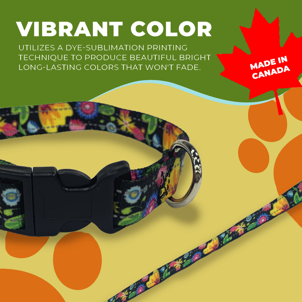 Perri's Pet Products, dog collar, reflective colourful flowers