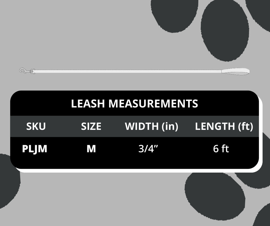 Perri's Pet Products, dog leash, regal black jacquard, size chart