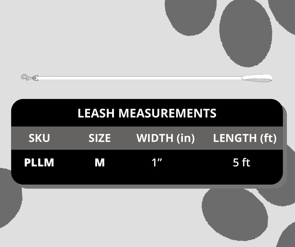 Perri's Pet Products, dog leash, braided black leather, size chart
