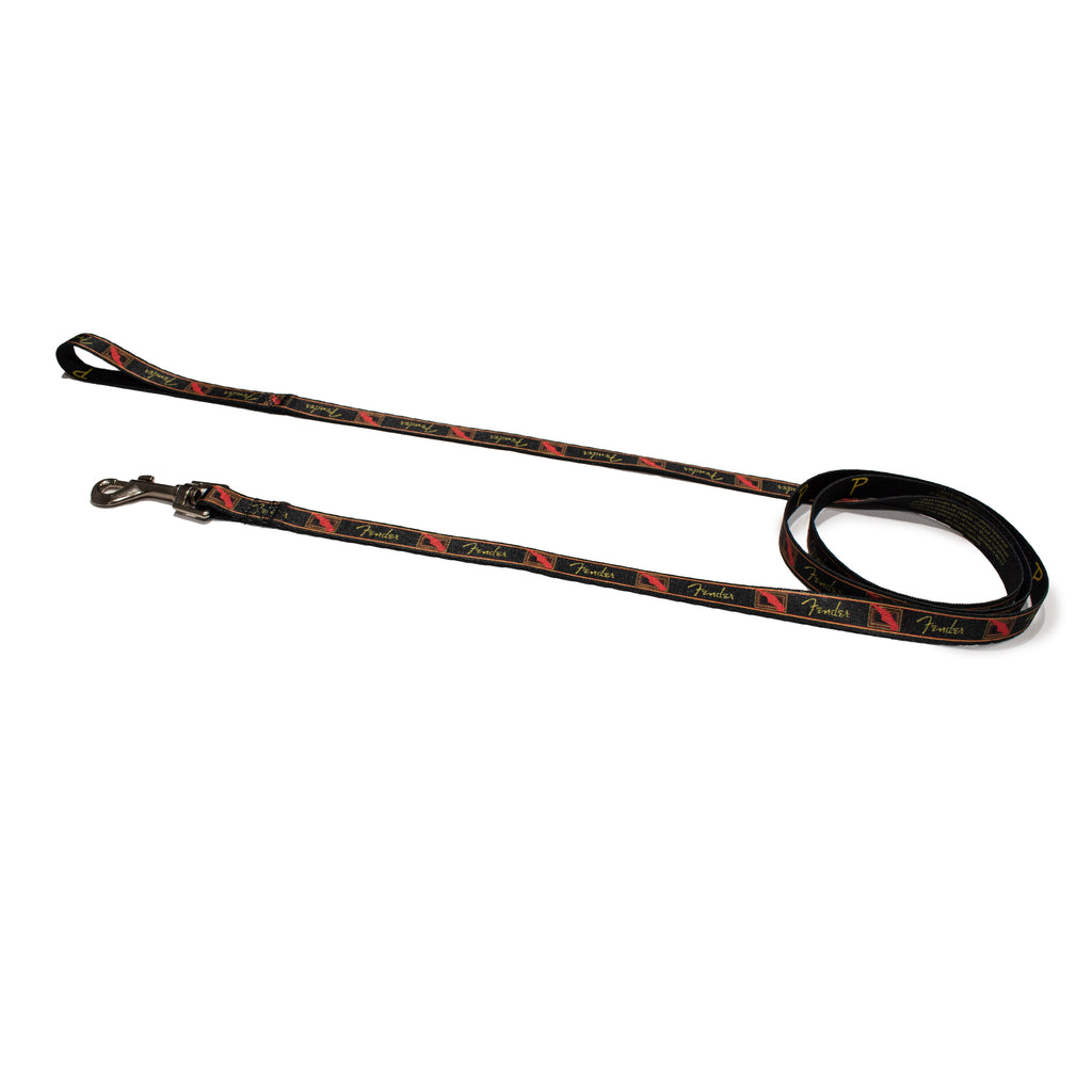 perri's pet products, dog leash, black, yellow and red Fender monogram