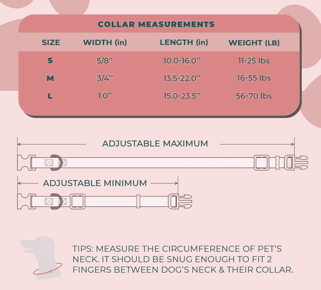 perri's pet products, dog collar, spring floral, size chart