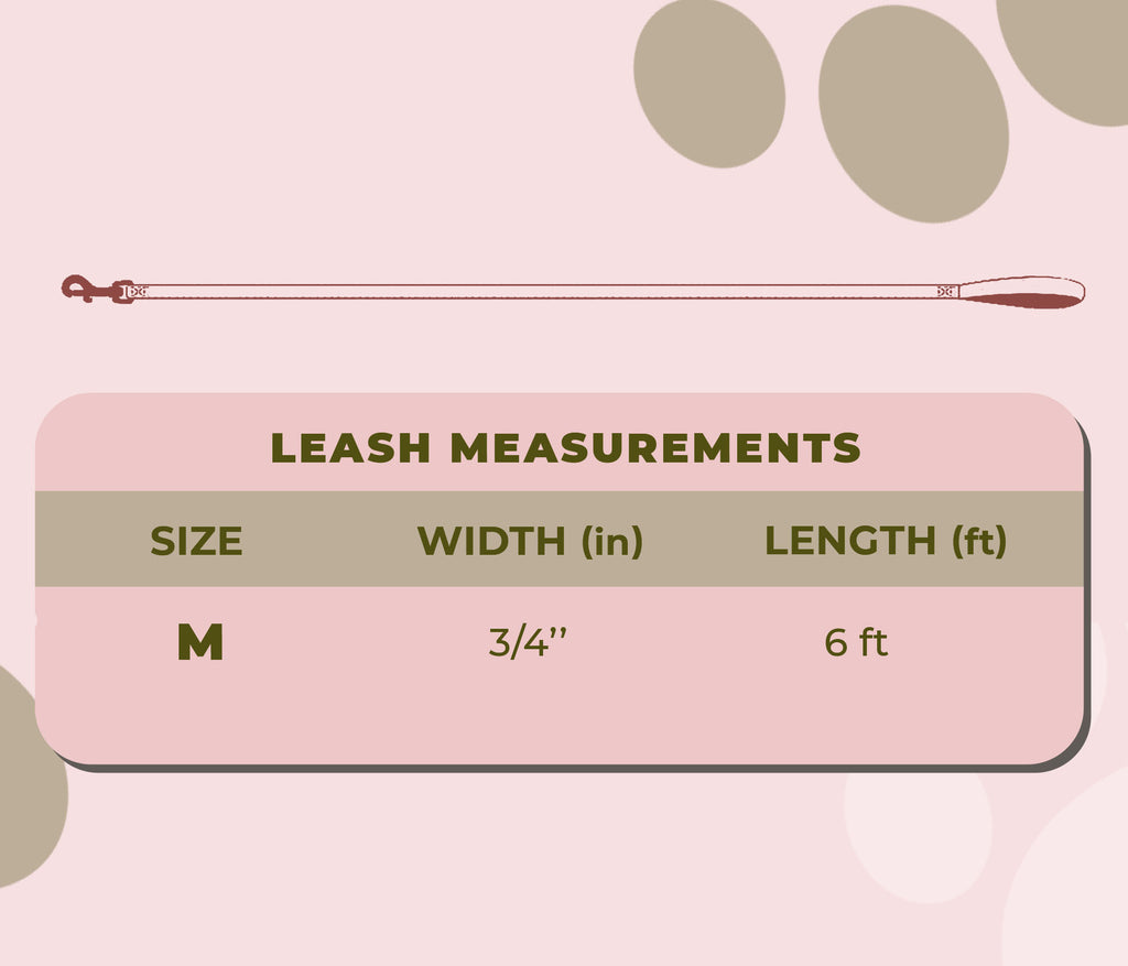 perri's pet products, dog leash, pink rose, size chart